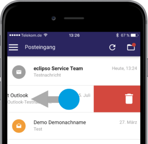 Einfaches Löschen einer Mail mittels Finger-Geste