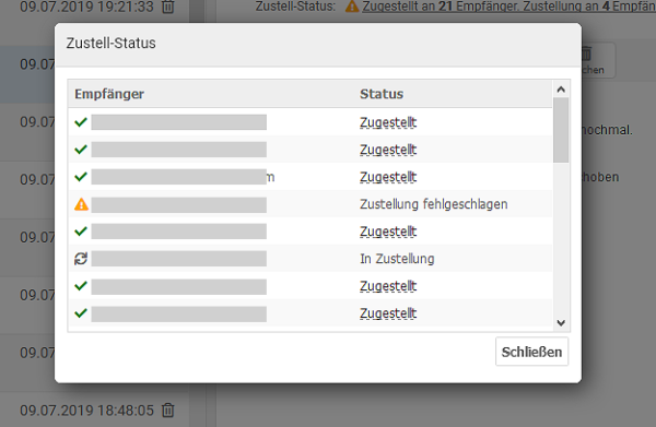 Zustell-Status in der Detail-Ansicht