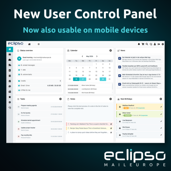 eclipso User Control Panel becomes mobile-friendly – News & Updates